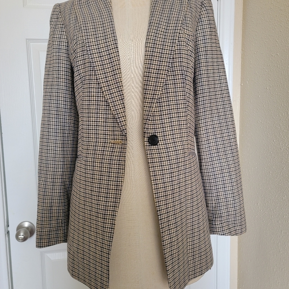 Talbots Plaid Print Brown Blazer Jacket Size 8 - Picture 12 of 15